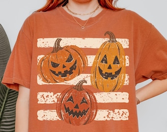 Vintage Halloween Shirt, Comfort Colors Jack-O-Lantern Pumpkin T-Shirt, Long Sleeve Halloween, Retro Spooky Season Tee, Halloween Gift