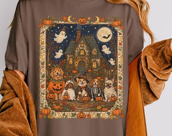 Vintage Halloween Shirt, Comfort Colors Dog Halloween Tshirt, Trick or Treat Dog Halloween Tee, Haunted House Shirt, Cute Halloween Gift