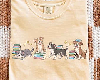 Pit Bull Bookish T-Shirt, Comfort Colors Pit Bull Mom Shirt, Book Dog Lover Gift, Pit Bull Reading Tee, PitBull Dog Bookworm Gift