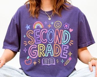 Custom Second Grade Teacher Shirt, Comfort Colors 2nd Grade Shirt, Hand-Drawn Doodle Back to School Tshirt, Teacher Appreciation Gift