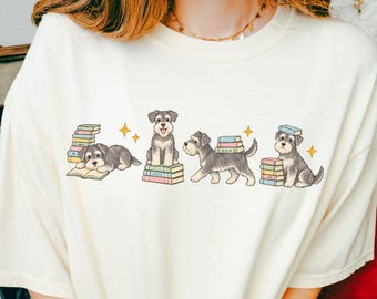 Schnauzer Reading Shirt, Comfort Colors Bookish Schnauzer Tee, Schnauzer Dog Mom Gift, Book Lover Gift