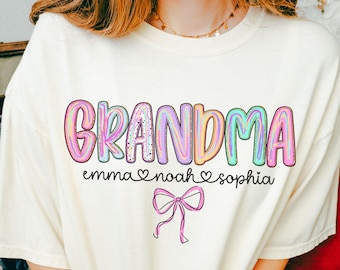 Custom Grandma T-shirt, Comfort Colors Grandmother Shirt, Personalized Grandma Tee with Kid Name, Custom Grandma Gift, Mothers Day Gift