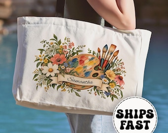 Personalized Artist Zipper Tote Bag, Art Supplies Weekender Tote, Artist Gift, Painter Tote, Art Teacher Gift