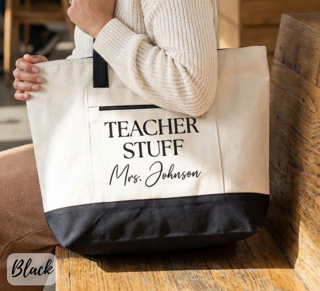 Custom Teacher Tote Bag With Name, Elementary Teacher Bag With Zipper ...