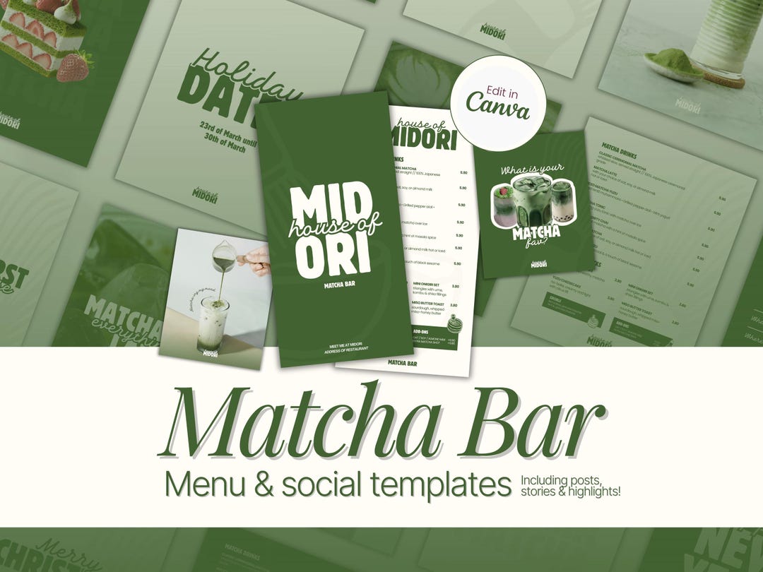 Matcha Bar Canva Templates | Cafe Social Media Branding (digital ...