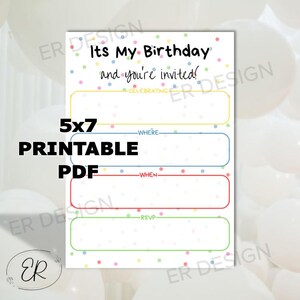 Geburtstagseinladung 13 x 18 Printable PDF Download
