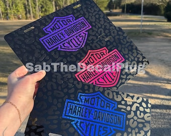 Matte Black Cheetah Print Harley License Plate