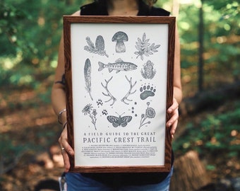 Pacific Crest Trail Wildlife Field Guide Letterpress Print - PCT PNW Hiking Trail Outdoors Nature Wall Art