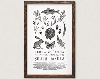 South Dakota Wildlife Field Guide Print - SD Outdoors Flora Fauna Wall Art