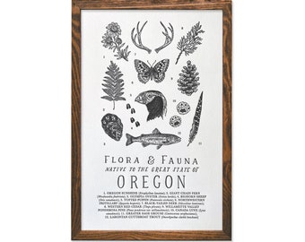 Oregon Wildlife Field Guide Print - OR Outdoors Flora Fauna Wall Art