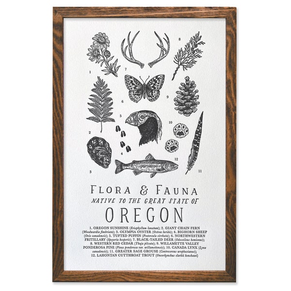 Oregon Wildlife Field Guide Print - OR Outdoors Flora Fauna Wall Art