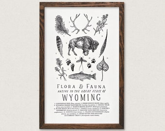 Wyoming Wildlife Field Guide Print - WY Outdoors Flora Fauna Wall Art