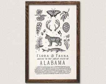 Alabama Wildlife Field Guide Print - AL Outdoors Flora Fauna Wall Art