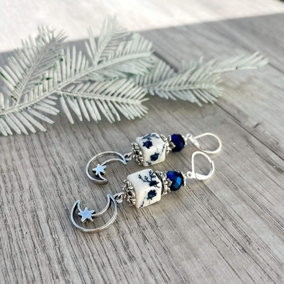 Orecchini da donna a forma di stella/luna, in argento Sterling