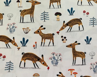 Cute Deer Fabric, Fat Quarter, FQ Michael Miller Fawns, Deer in Winter Grazing, OOP, HTF, Snowy Landscape