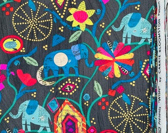 Quilting Fabric - Wish Garden of Dreams  - Metallic Elephant Fabric - Carrie Bloomston - Windham Fabric - OOP - HTF - FQ