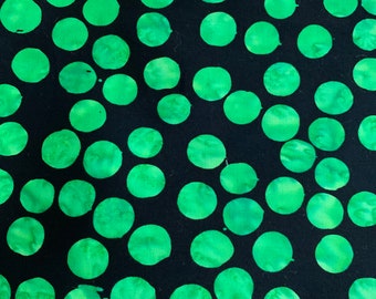Bali Batiks Quilt Fabric FQ: Dotted Black & Green Hand Dyed