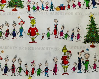 How the Grinch Stole Christmas Naughty or Nice Robert Kaufman Grinch Fabric OOP VHTF Rare FQ