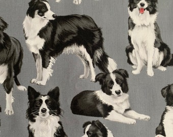 Quilting Fabric-Novelty Fabric-FQ-Border Collie Dog Fabric-Timeless Treasures-Black White Kids Quilt Fabric