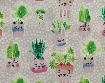 Dear Stella Animals and Plants Fabric, OOP VHTF, Last FQ, Cat Fabric, Succulent Fabric, Rare Quilting Cotton Fabric