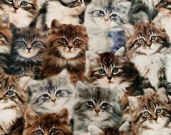 Quilting Fabric, Novelty Kitten Cat Kids Quilt Fabric, Whistlers Studio Remnant OOP VHTF Fabric, Realistic Cat Fabric for Modern Quilts