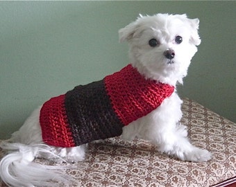 Red and Brown Hand Crochet Dog Sweater