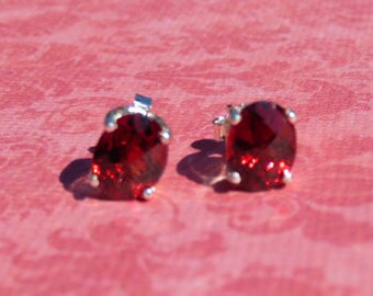 Garnet Earrings - Checkerboard Garnet Post Earrings - Oval Garnet & Sterling Silver Gemstone Post Earrings - January Birthstone