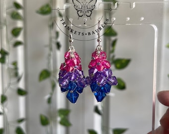 Beautiful Pink, Purple, Blue Chandelier Cluster Earrings