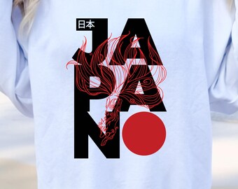 Japanese Fox Sweatshirt: Kawaii Graphic Art, Unisex Japan Crewneck