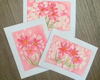 Pink Blank 3 Set Original Watercolor Cards