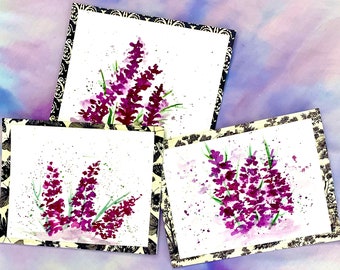 Lavender 3 Card Blank Set of Original Watercolor