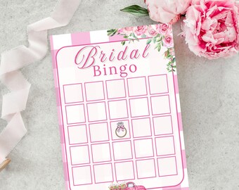 Brautparty Bingo| Spiel Pink Gingham Floral Printable | Frisch vom Markt Brautspiel | Digitaler Download