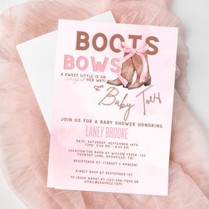 Boots Bows and Baby Toes Baby Shower Invitation | Pink Cowgirl Western Theme Invite | Editable Template | Girl Baby Shower Printable
