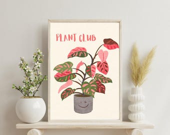Plant Club Art Print – Cute Potted Plant, Happy Home Decor (Digital Download)
