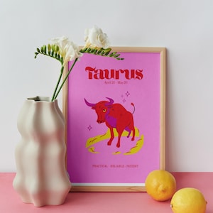 Taurus Zodiac Wall Art Printable | Astrology Digital Download | Pastel Star Sign Print | Taurus Poster | Instant Download Home Decor