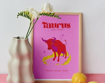 Taurus Zodiac Print | Pastel Star Sign Wall Art (Digital Download)