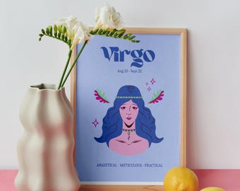 Virgo Zodiac Art Print | Pastel Star Sign Home Decor (Digital Download)