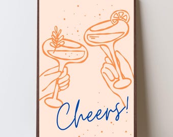 Cheers Cocktail Print – Modern Minimalist Bar Cart Art (Digital Download)