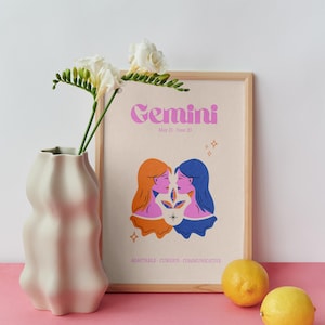 Gemini Zodiac Wall Art Printable | Astrology Digital Download | Pastel Star Sign Print | Gemini Poster | Instant Download Home Decor
