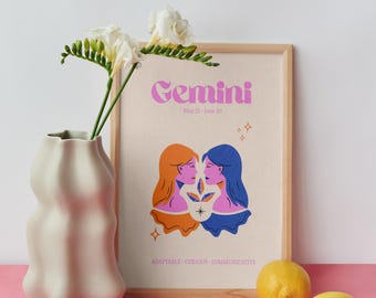 Gemini Zodiac Art Print | Pastel Astrology Star Sign (Digital Download)