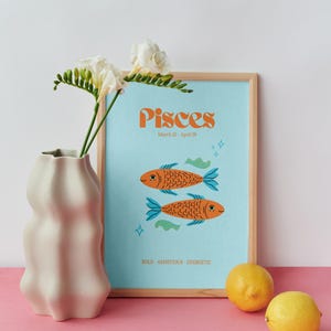 Pisces Zodiac Wall Art Printable | Astrology Digital Download | Pastel Star Sign Print | Pisces Poster | Instant Download Home Decor