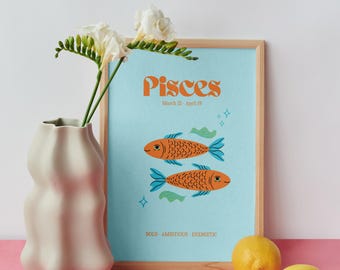 Pisces Zodiac Print | Pastel Star Sign Astrology Wall Art (Digital Download)