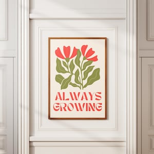 Always Growing Wall Art Print – Floral Inspirational Quote Poster | Positive Growth Mindset Decor | Modern Botanical Printable
