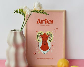 Aries Zodiac Print | Pastel Astrology Star Sign Wall Art (Digital Download)