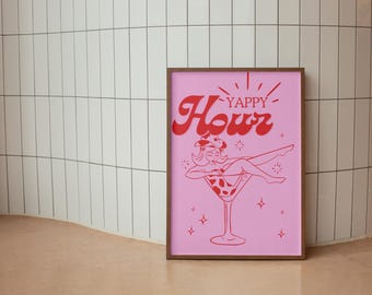 Yappy Hour Cowgirl Cocktail Print – Retro Western Bar Art (Digital Download)