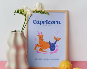 Capricorn Zodiac Art Print | Pastel Star Sign Home Decor (Digital Download)