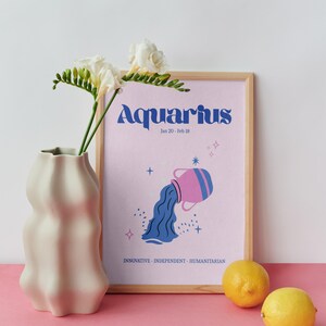 Aquarius Zodiac Wall Art Printable | Astrology Digital Download | Pastel Star Sign Print | Aquarius Poster | Instant Download Home Decor
