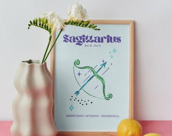 Sagittarius Zodiac Print | Pastel Star Sign Astrology Art (Digital Download)