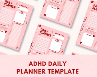 ADHD Daily Planner Printable – Aesthetic Pink Mental Health Journal (PDF)