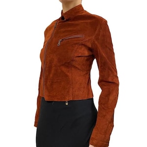 Women’s Brown Suede Biker Jacket | Suede Leather Jacket | Slim Suede Motorcycle Jacket